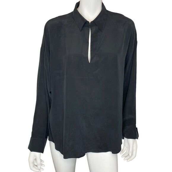 REBECCA TAYLOR 100% Silk Dolman Sleeve‎ Pullover Top Cut- Out Neck Black - Picture 1 of 9